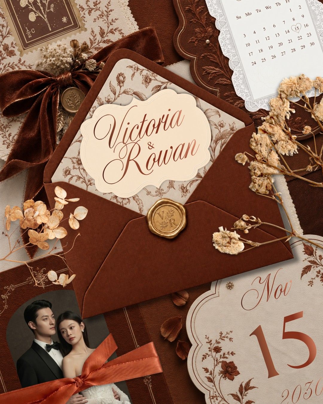Sienna Heirloom — Vintage · Pressed Florals · Terracotta wedding invitation suite
