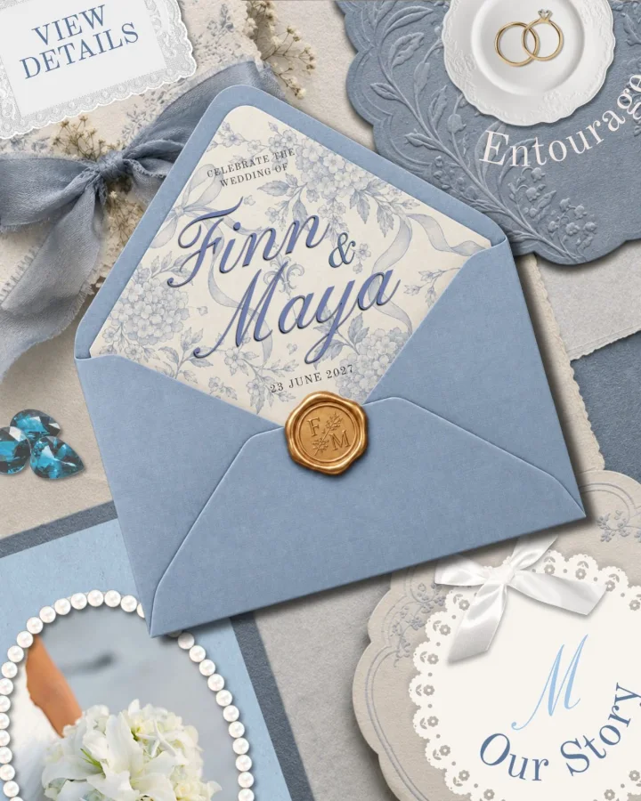 Bleu Éternel digital wedding invitation by Once & Ever
