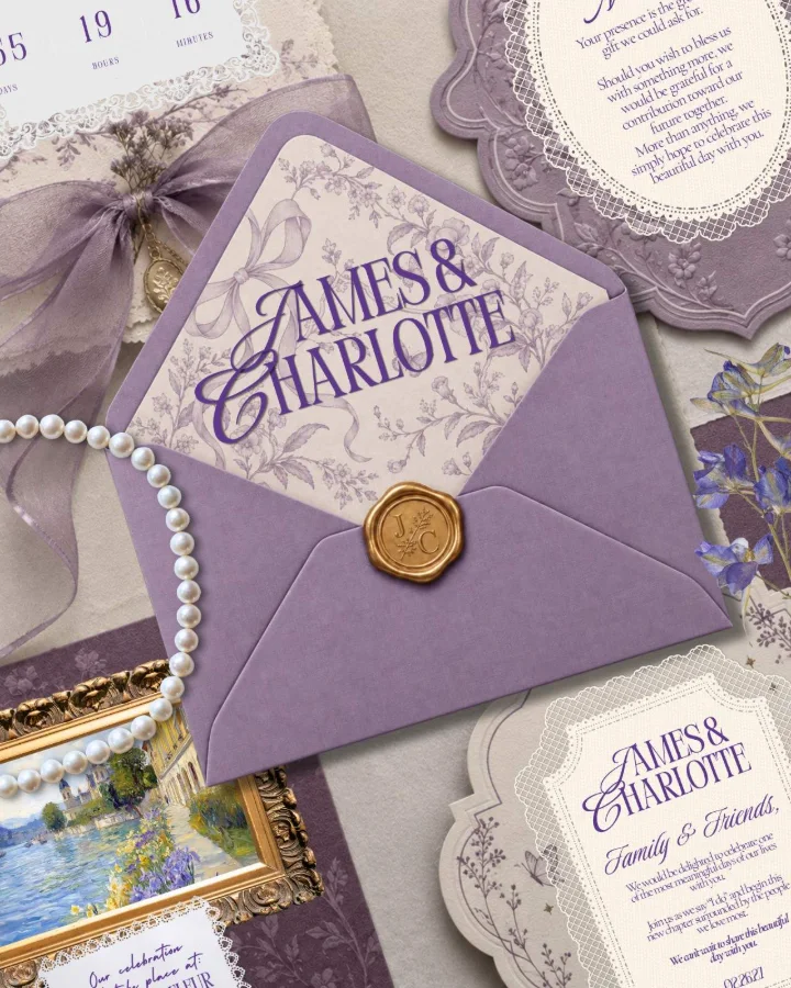 Purple Reverie digital wedding invitation by Once & Ever