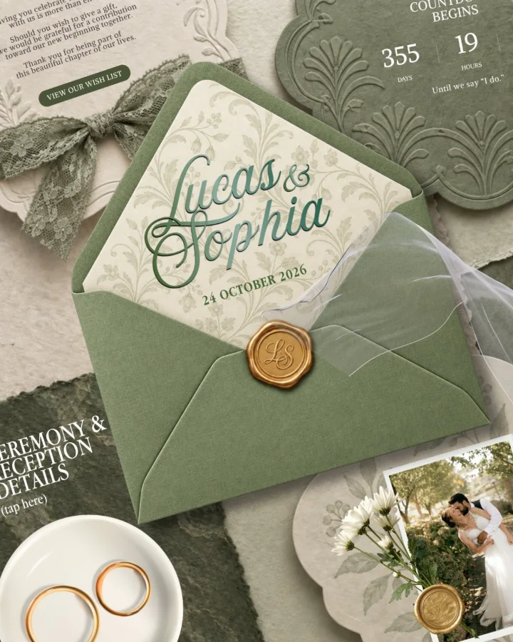 Olive Grove digital wedding invitation by Once & Ever