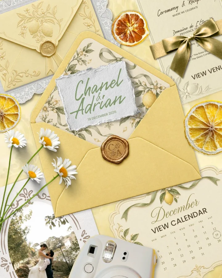 Citron Provence digital wedding invitation by Once & Ever